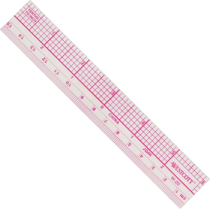 Westcott Transparent 10ths Graph Ruler, Dual Scales, Zero-Centering, Back-to-School, School Supplies, Classroom Supplies, 6-Inch