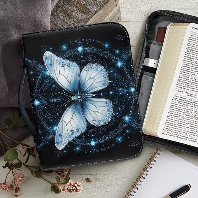 Big Butterfly Bible Cover Case for Women Girls Bible Cover with Handle Bible Book Carrying Case Bible Accessories Fits Bibles Measuring-Size 2XL