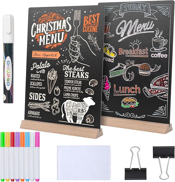 8 x12 Inch Tabletop Chalkboard Sign with Base Stand, 2 Pack Menu Chalk Board Sign Store Food Signs, Message Boards for Party, Wedding, Tables Decoration, Bar and Restaurant