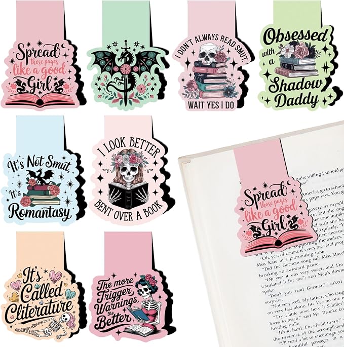 Dark Romance Magnetic Bookmarks - 8 PCs Funny Page Makers Fantasy Gifts for Women Men Book Lovers Cool Unique Dragon Skull Bulk Merch for Reading Bookish Students Teachers School Supplies