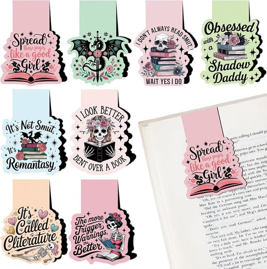 Dark Romance Magnetic Bookmarks - 8 PCs Funny Page Makers Fantasy Gifts for Women Men Book Lovers Cool Unique Dragon Skull Bulk Merch for Reading Bookish Students Teachers School Supplies