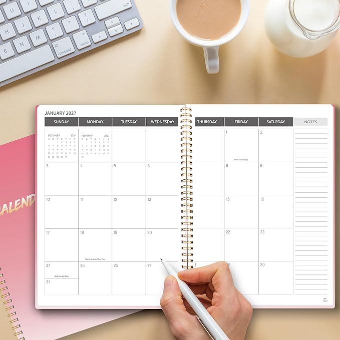 Monthly Planner 2026-2027, 2026 Calendar 18 Months Planner, January 2026 - June 2027, 8.5" x 11", 2026 Academic Calendar Hard PVC Cover with Spiral Bound, Perfect for School & Office for Women & Men