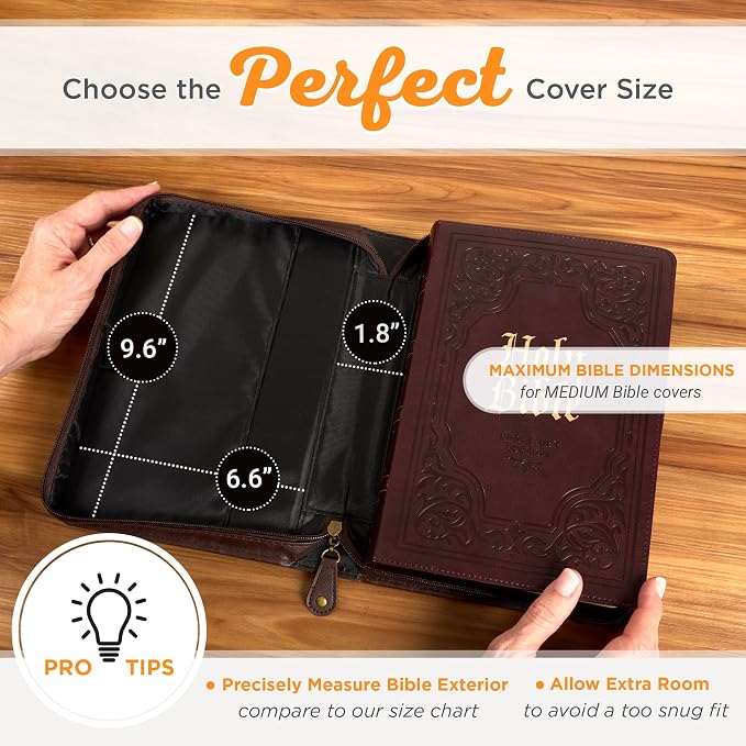 Christian Art Gifts Classic Premium Vegan Leather Inspirational Bible Cover for Men: Man of God Encouraging Bible Verse, Heat-Debossed, Sturdy Pen Loops, Pockets, Easy Carry, Brown & Gold, Medium