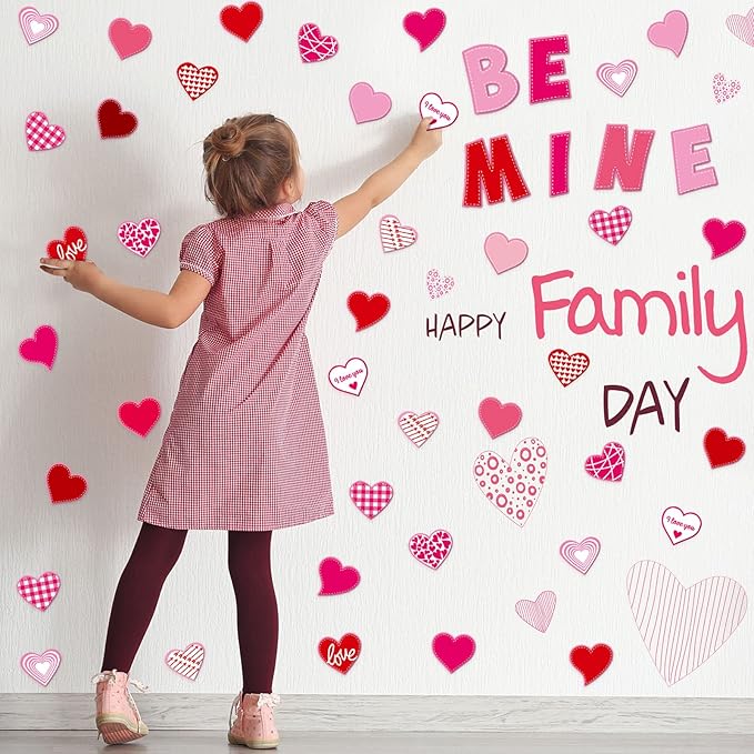 68 Pcs Valentine's Day Classroom Bulletin Border Decor Set Valentine's Day Hearts Cutouts Pink Red Be Mine Cutouts for Valentines Classroom Holiday Bulletin Border Wall Decor (Love)