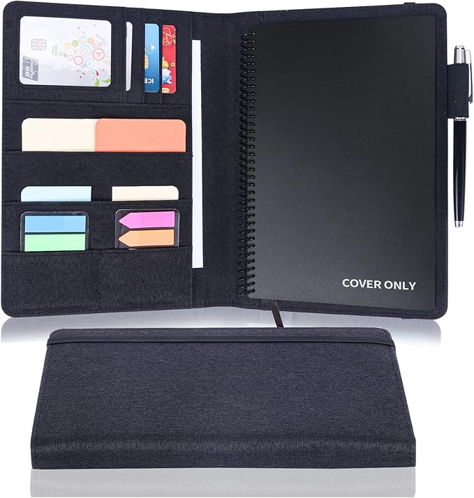 Executive Size Notebook Cover for Rocketbook A5 8.8"x6" Inch, Waterproof Portfolio Organizer with Pen Loop Holder & Card Slots, Protective Case for Journals - Business Travel & Office Use (Black)