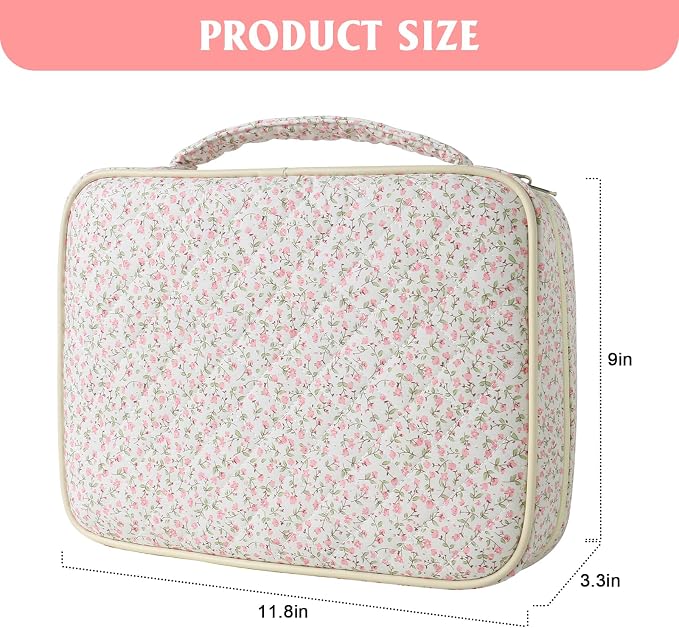 Large Bible Cover Case for Women, Large Floral Quilted Cotton Bible Carrying Cases Protective Bag with Handle and Zippered Pocket for Christian, Bible Study Supplies Christian Gifts (Pink Floral)