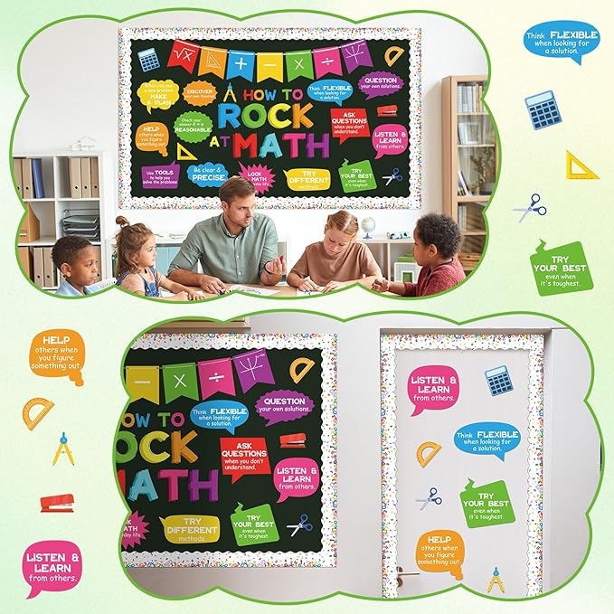 party greeting How to Rock at Math Bulletin Board Set Maths Classroom Decoration Mathematics Paper Cutouts Math Bulletin Board Border for School Educational Wall Decor Teacher Back to School Supplies