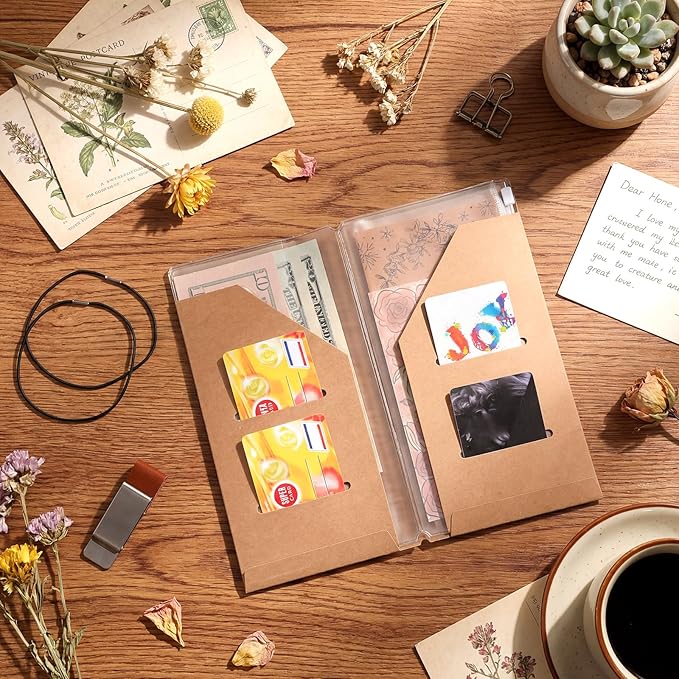 Travelers Journal Notebook Accessories Kit Include Travel Kraft File Folder, Zipper Case, Pen Holder, Binder Clip and Elastic Bands Travel Accessories Supplies(1 Pack,Standard Size)