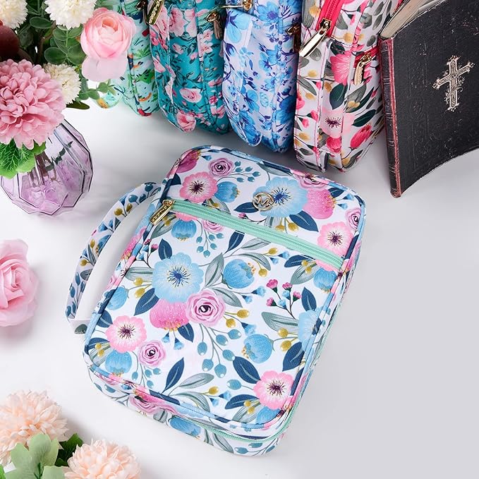 G-LEAF Bible Cover Case/Book Cover, Bible Case for Women Girls, Bible Cover Bags Floral Pattern With Handle Fits for Standard Size Bible, 9.5x6.7x2.5 In
