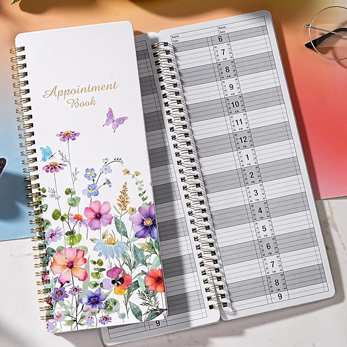 Salon Appointment Book - 11.5" x 4.7", 2 Columns, Undated, 6 AM - 9 PM, Professional Daily Planner, Twin-Wire Binding, 200 Pages, Hourly Planner for Office, Home, or Hair Stylist