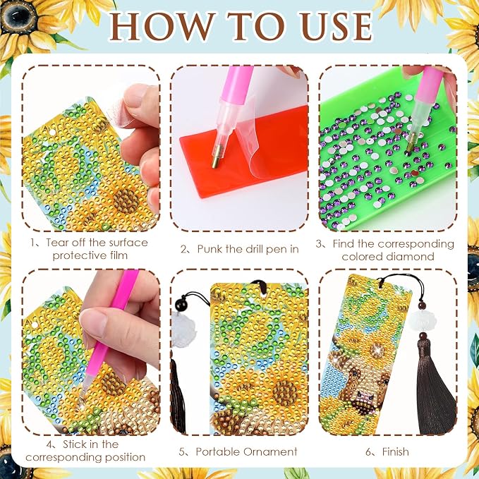 Diamond Painting Bookmarks Set - 8PCS Highland Cow 5D Diamond Art Bookmarks Kit with Tassel Sunflower Bookmarks Set for Highland Cow Lover Office Useful Project DIY Crafts Gifts Teacher