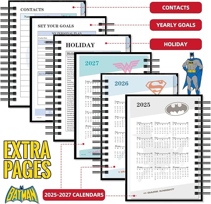 Batman Planner 2026 Notebook, Superhero Weekly Monthly Planner Hardcover Journal with 12 Tabs for Adults Teens Organizer Lovers Gift (Plan C)