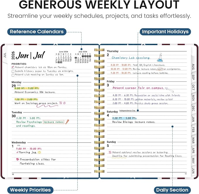 Planner 2026–2027, Academic Year Monthly & Weekly Calendar Book, Jul 2026–Jun 2027, Hardcover Organizer with Tabs, Student & Teacher Planner, 6.3" x 8.5", Star Riders