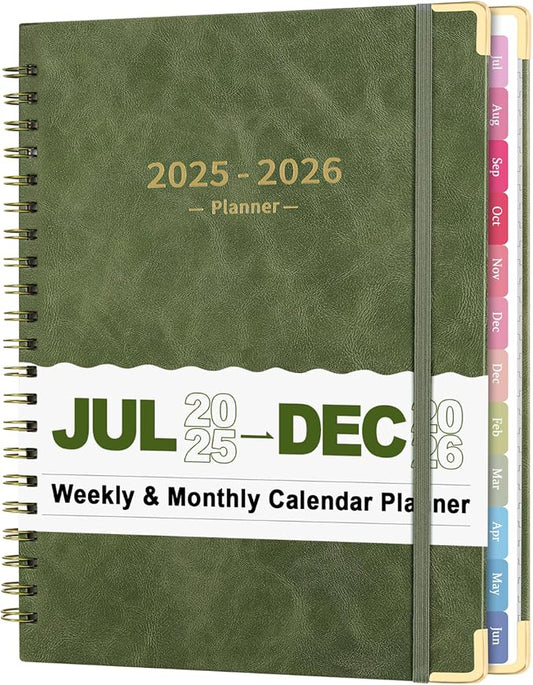 Fetinar 8.5" x 11" Academic Planner 2025-2026: July 2025 - June 2026 |Monthly Weekly Daily Hardcover | Teacher Student School Office Organizer with Tabs & Storage (Green)