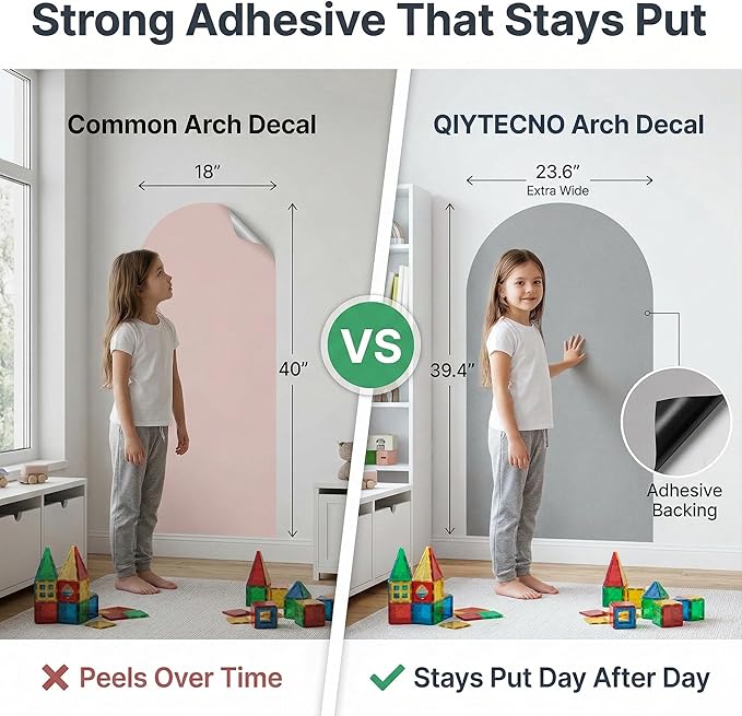 Magnetic Arch Wall Decal: Large 39.4"x23.6" Strong Adhesive Screen Free Chalkboard for Wall - Modern Playroom Decor & Homeschool Learning Station for Toddlers 1-4 & Kids 5-10 (Quiet Gray)