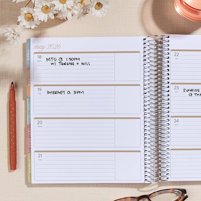 7x9 Coiled Life Planner (January 2026 - December 2026) - Hexagon classic cover, horizontal layout, Bouquet theme, platinum coil