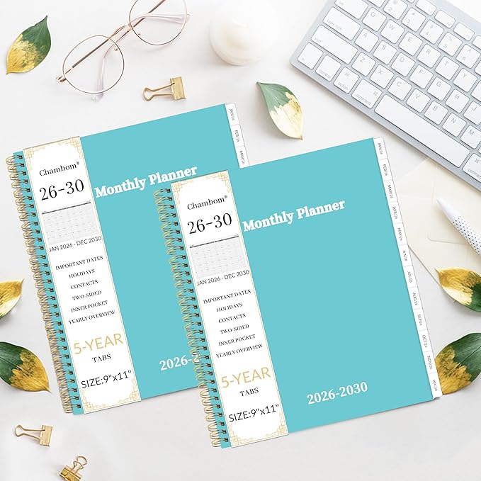 2026-2030 Monthly Planner 5 Year Monthly Planner/Calendar 2026-2030, Jan 2026 – Dec 2030, 9" x 11", Tabs, Double-Side Pocket, Holidays, Thick Paper - Blue