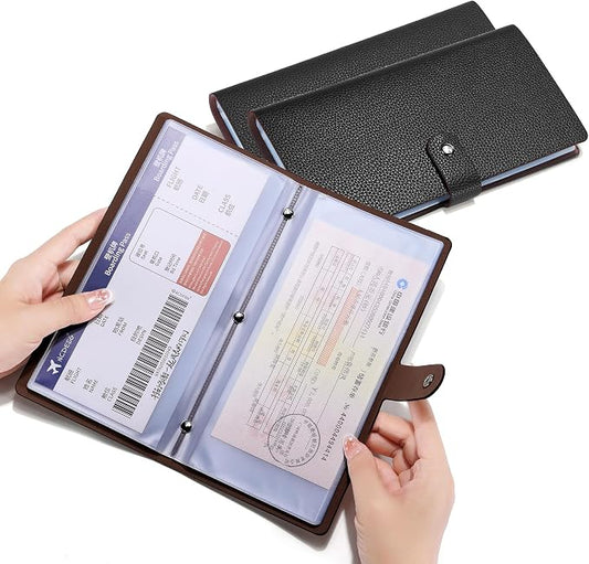 Leather Coupon & Receipt Organizer, Portable Receipt Holder with 40 Clear Pockets for Home, Shopping, Travel, Business Trip – Keep Receipts and Coupons Organized, Prevent Loss and Damage (Black)