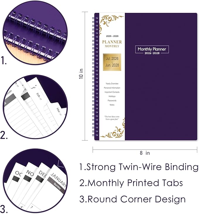 2026-2028 Monthly Planner - Monthly Planner from July 2026 - June 2028, 2-Year Planner 2026-2028 with Tabs, Inner Pocket