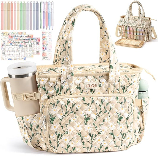 Large Bible Bag for Women Bible Cover Case, Quilted Puffer Bible Tote Bag Church Bag w/Shoulder Strap, Bible Study Supplies Journaling Kit Accessories Pen Tabs, Christmas Christian Gifts for Women Mom