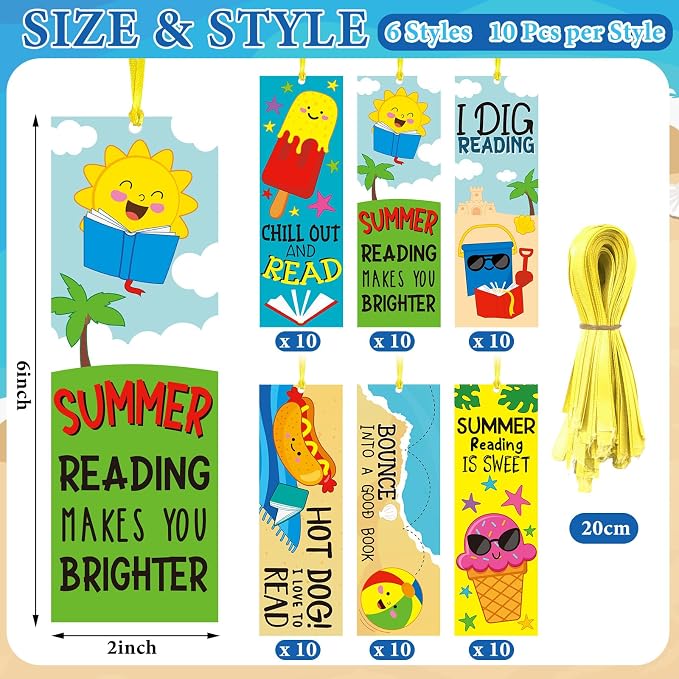 Skyygemm 60 Pcs Summer Reading Bookmarks Colorful Inspirational Reading Bookmarks End of Year Gifts for Back to School Gifts Prizes Party Favors