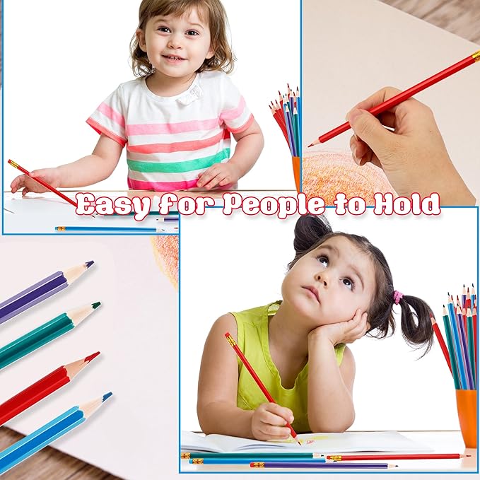 96 Pcs Colored Pencils with Eraser Pre Sharpened Pencils Erasable Wood Checking Pens #2 HB Correcting Pens for School Office Supplies Grade Map Check Test Drawing Editing (Red, Green, Blue, Purple)