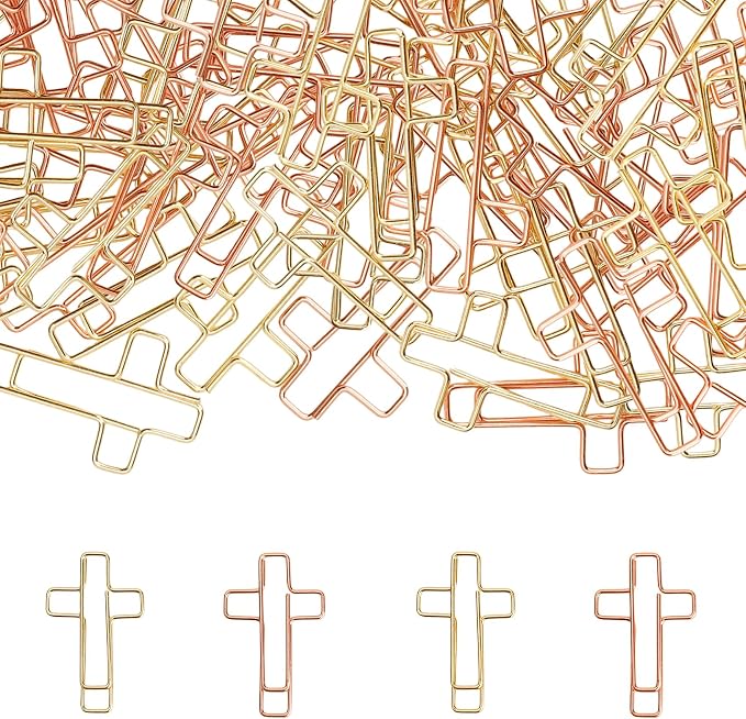 60PCS Cross Paper Clips Bible Bookmark Rose Gold Paper Clips Book Marks for Bibles Study Supplies Bible Study Kit Cute Binder Clip Christian Accessories Christian Gifts for Women