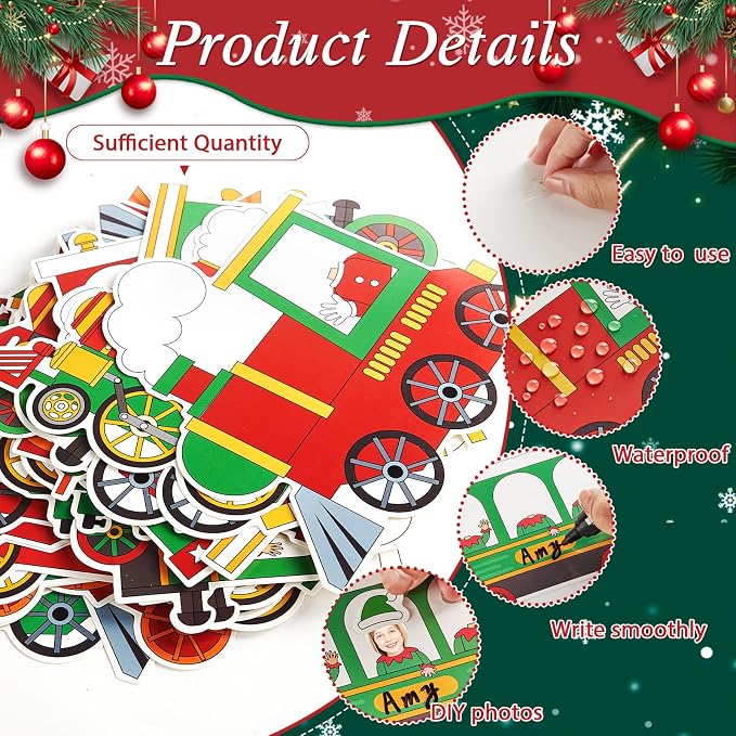 60pcs Christmas Theme Cutouts Xmas Trains Bulletin Board Decoration Set Christmas Train Paper Cut-Outs Classroom Decor for Xmas Holiday DIY Photo Craft Winter Party School Classroom Wall Door Supplies