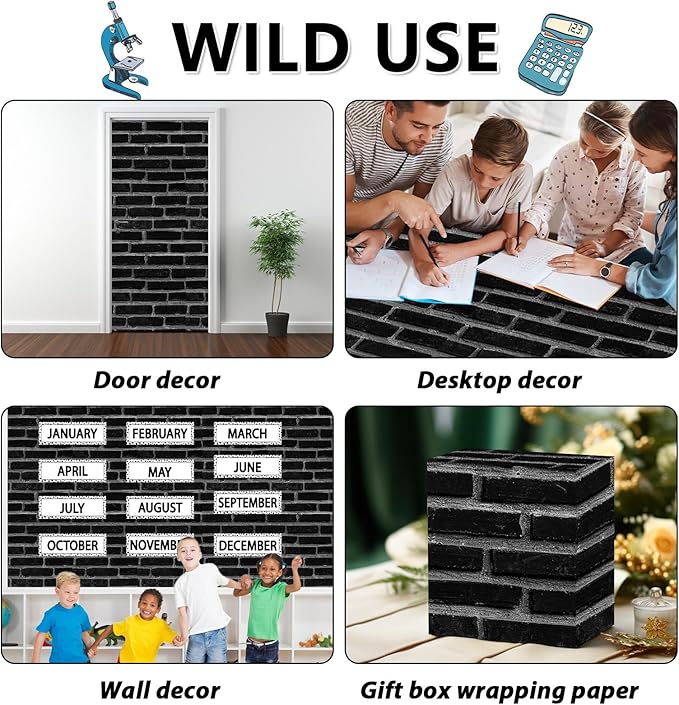 Black Brick Wall Bulletin Board Paper Roll Vintage Theme Stone Brick Bulletin Board Background Paper Back to School Classroom Decor Poster for Art Craft DIY Projects Home Party Supplies 17.7in x 20ft