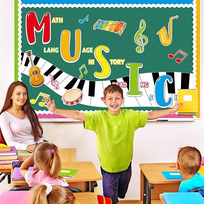 Music Themed Bulletin Board Decorations Musical Notes Classroom Bulletin Board Colorful Music Paper Cutouts for Kids Students Classroom School Chalkboard Nursery Wall Back to School Supplies