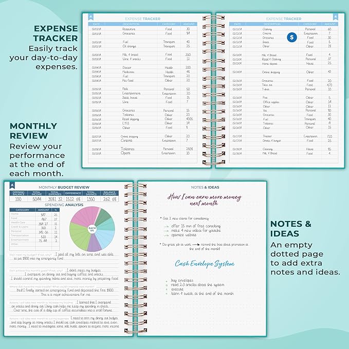Clever Fox Budget Planner – Coiled Finance Book, Monthly Financial Journal, Budgeting Organizer & Expense Tracker Notebook, 8.5x9.5″ (Turquoise)