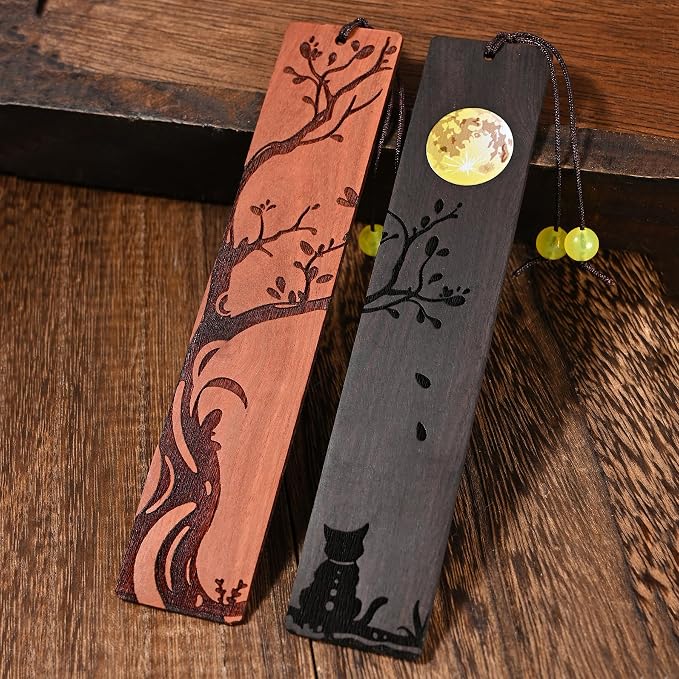 ZQZYMXQ 2Pcs Moon Cat Bookmark, 3D Fancy Bookmarks, Unique Bookmarks Black Cat Gifts (Moon Cat)