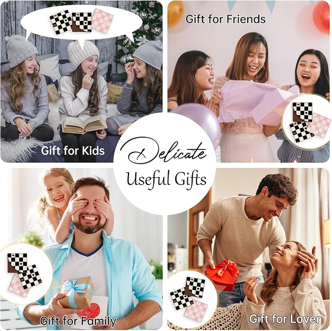 2 Pack Black and Pink Checkered Leather Book Corner Bookmark, Durable Handmade Reading Accessories - Gifts for Readers, Women, Men, Teachers, Students
