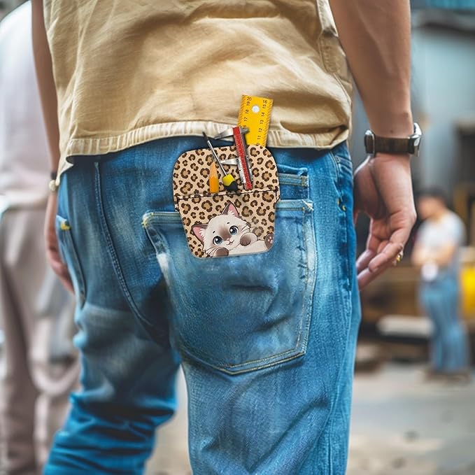 chaqlin Pocket Protector, Siamese Cat Leopard Print Leather Pen Holder Organizer for Men Women, Pencils, Tools and Cards, Pen Pocket Protector for Shirts, Lab Coats, Pants