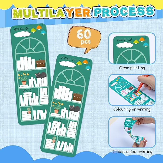 60Pcs Book Tracker Bookmarks Double-Sided Reading Page Markers Book Markers for Reading, Reading List Bookmark for Teacher Students Back to School Supplies Bookish Friends All Age