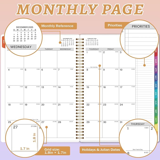 2026 Daily Planner - Appointment Book 2026, 9'' x 11'', Hourly Planner JAN.2026 - DEC.2026, Appointment Book with Coated Inner Tabs, Inner Pocket