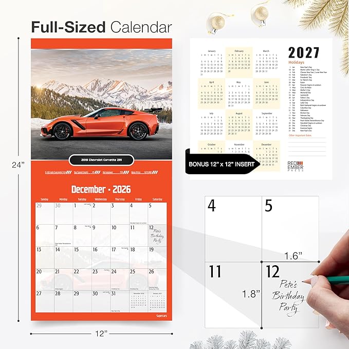 RED EMBER Select - Supercars 2026 Wall Calendar 12 Month | 12" x 24" Open | Thick & Sturdy Paper | Giftable | Luxury Exotic Sports Car Calendar 2026