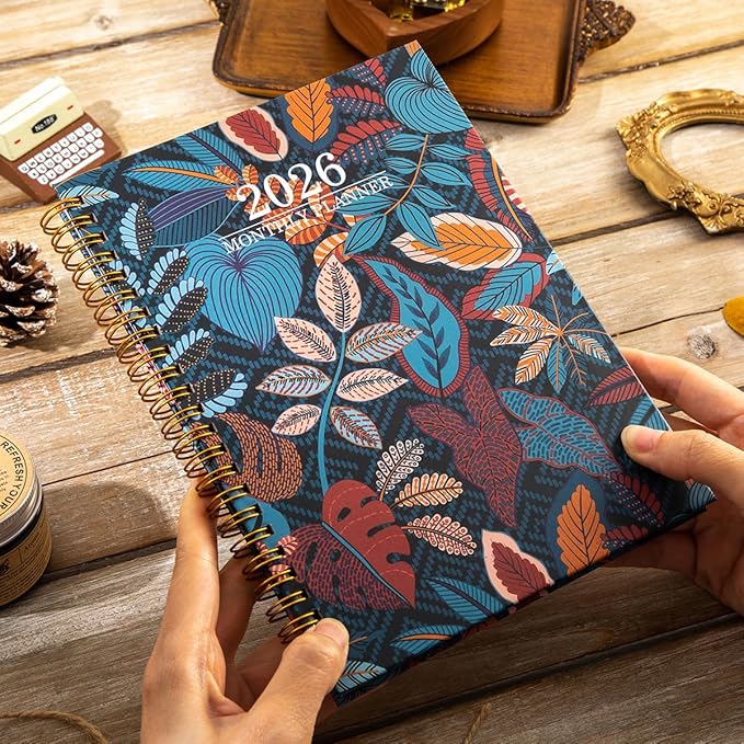 Planner 2026 - Weekly and Monthly Calendar Academic Planner, 2026 Yearly Daily Calendar Planning Agenda Book with Month Tabs, Jan to Dec 2026, With Stickers for Home Office School, 6.5" x 8.5" (Vector leaves)