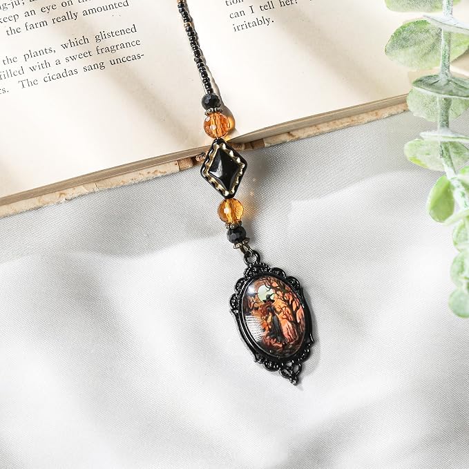 Halloween Witch Bookmark Gifts - Gothic Witchy Hat Beaded Bookmarks for Women Men Book Lovers Crystal Bead Chain Page Marks Merch School Office Reading Accessories Bookish Gift for Birthday