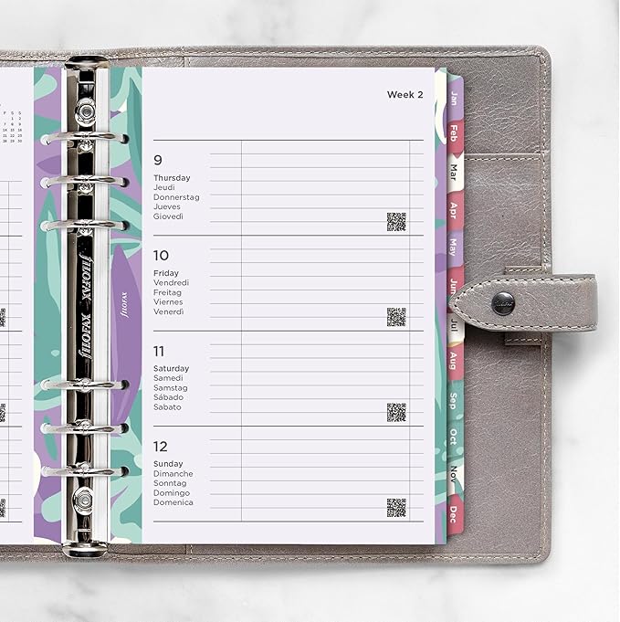 Filofax Calendar Diary Refill, A5 Size, Week-to-View, Illustrated Floral Diary Pack with Four-Color Print Design, Multilingual: Five Languages, 2025 (C6351-25)