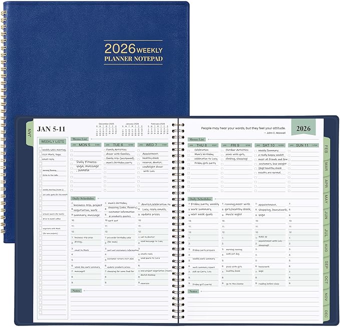 2026 Planner - Planner 2026 Weekly and Monthly, 11.38'' x 8.74'', 2026 Calendar Leather Planner, JAN 2026 - DEC 2026, Daily Hourly Appointment Book, To Do List, Monthly Tabs, Faux Soft Leather, Back Pockets - Blue