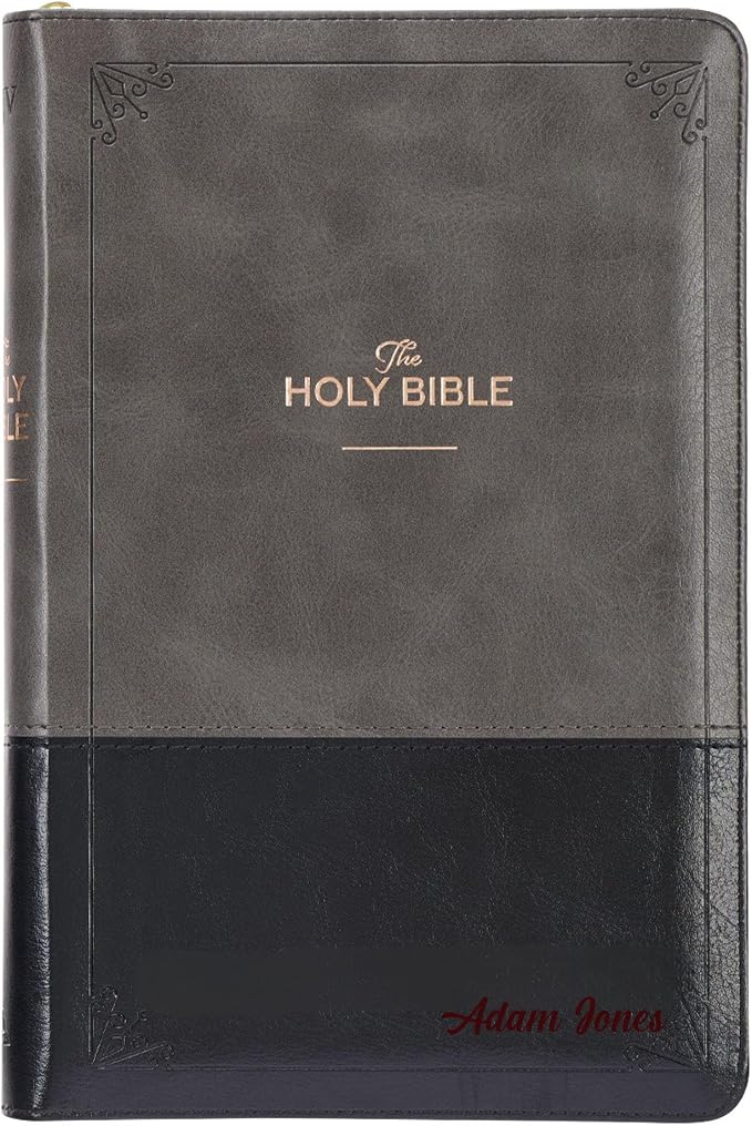 Personalized KJV Deluxe King James Version Faux Leather Holy Bible with Thumb Index and Zippered Closure | Medium Print | Custom Name at The Lower Right Side Red Letter Edition