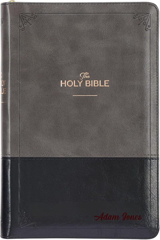 Personalized KJV Deluxe King James Version Faux Leather Holy Bible with Thumb Index and Zippered Closure | Medium Print | Custom Name at The Lower Right Side Red Letter Edition