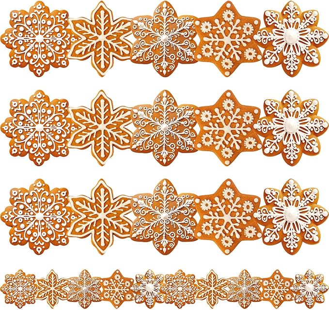FYSUIMU 60 Pcs Winter Snowflake Bulletin Board Borders Gingerbread Snowflake Border Trim Christmas Self-Adhesive Sticker Decals for Xmas Winter Holiday Party Home Classroom Chalkboard Wall Decor