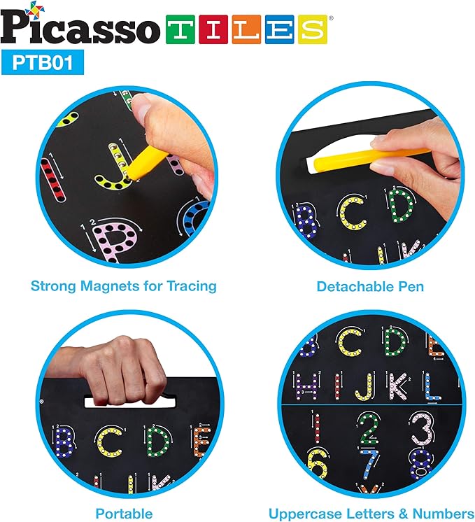 PicassoTiles Magnetic Board Alphabet + Number + Freestyle Writing, 2-in-1 ABC A-Z Upper Case Capital and Lowercase Letter Writing Reading Playboard 12x10 inch Large Magnet Tablet Pad Erasable Reusable