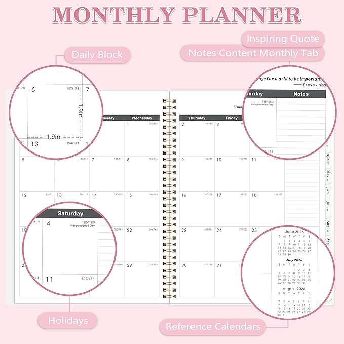 2026-2028 Monthly Planner - July 2026 - June 2028, 9" x 11", 2 Year Planner, Spiral Bound, Pink Cardboard Cover