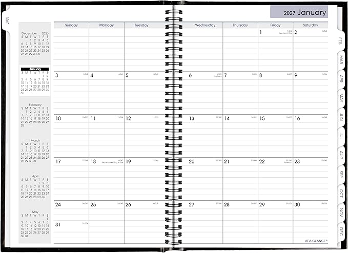 AT-A-GLANCE 2027 Planner, Monthly, 14-Month Dec-Jan, 8" x 11.75", Tabbed, Hardcover, DayMinder, Black (G470H0027)