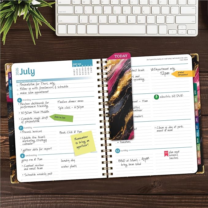 HARDCOVER Academic Year 2026-2027 Planner: 14 Months (May 2026 Through June 2027) 8.5"x 11" Daily Weekly Monthly Planner Yearly Agenda. Bookmark, Pocket Folder and Sticky Note Set (Dark Gold Marble)