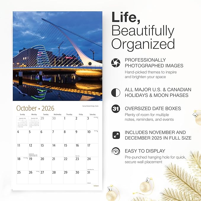 RED EMBER Select - Ireland 2026 Wall Calendar 12 Month | 12" x 24" Open | Thick & Sturdy Paper | Giftable | Irish Europe Travel Calendar 2026
