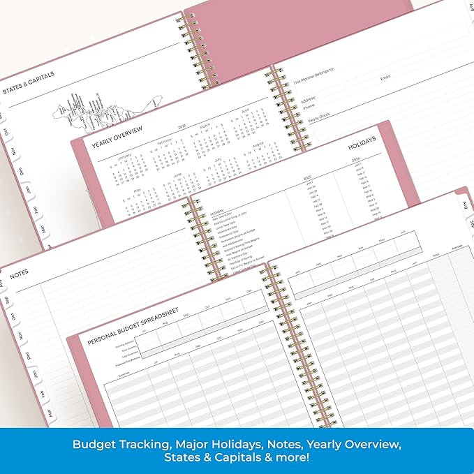 Blue Sky 17 Month Weekly and Monthly Academic Year Planner Calendar, August - December, Flexible Cover, Wirebound, Laminated Tabs, Dusty Rose (Dusty Rose- 2025/2026, 8.5" x 11")